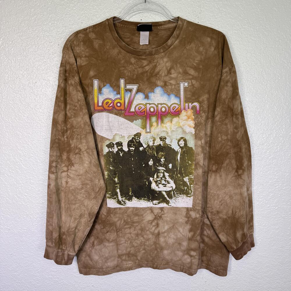 Vintage Liquid Blue Led Zeppelin Shirt Mens Large Long Sleeve Tie Dye Brown Rare